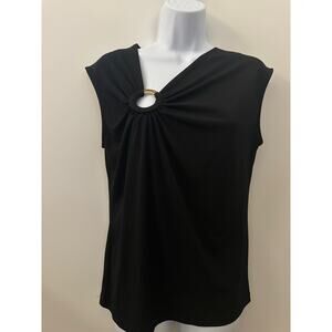 Michael Kors Black Sleeveless Blouse w/Gold Accent Ring